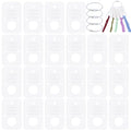 BENECREAT 100Pcs Rectangle Floss Thread Drops, White Paper Winding Thread Card, Embroidery Thread Bobbins Organiser with 4Pcs Iron Hanging Ring for Sewing Storage DIY Crafts