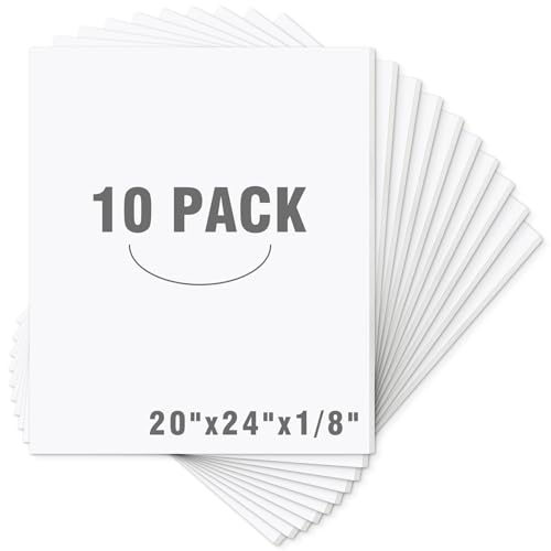 Mat Board Center, Pack of 10 Acid-Free Foam Boards, 20x24 inch White Foam Boards, 1/8" Thick - color: White, size: 20x24