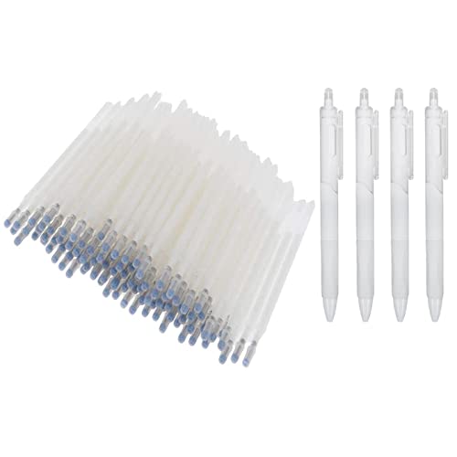 50Pcs Heat Erasable Fabric Refills with 4 Empty Pen Patchwork Marking Pens High Temperature Disappearing Ink Fabric Marker for Embroidery Handicarft Needlework Tailors Sewing Quilting and Dressmaking - color: White with Empty Pen
