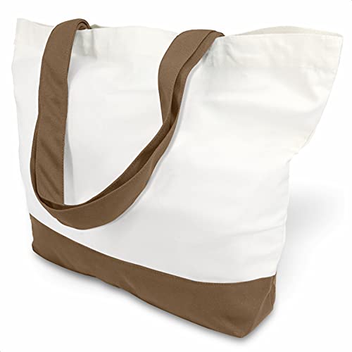 TOPDesign 1-Pack Super Strong Large 12oz Cotton Canvas Tote Bag, Reusable Grocery Shopping Cloth Bag, Fashionable Two-Tone Tote for Crafts, DIY Your Creative Designs - color: Brown/White