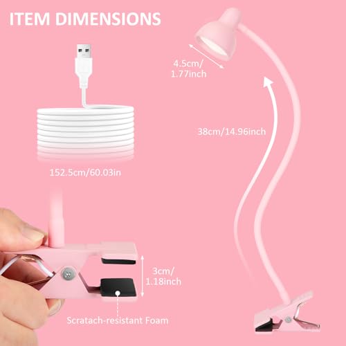 Pink Small Desk Lamp Clip on Reading Light for Bed 3 Colors - color: Pink