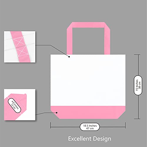 TOPDesign 1-Pack Super Strong Large 12oz Cotton Canvas Tote Bag, Reusable Grocery Shopping Cloth Bag, Fashionable Two-Tone Tote for Crafts, DIY Your Creative Designs - color: Pink/White