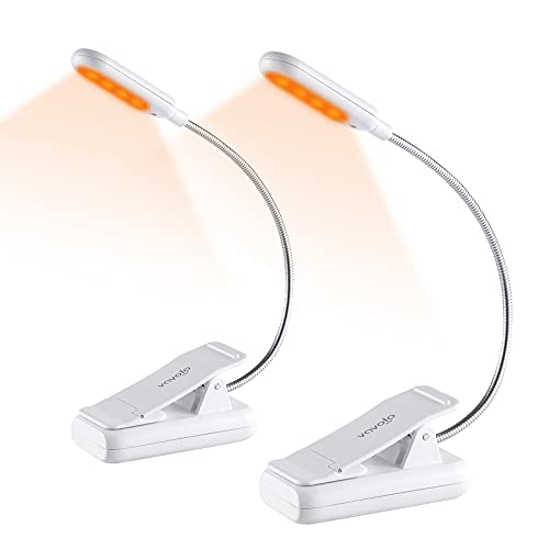 VAVOFO Clip On Rechargeable Reading Light, 7 LEDs with 3 Colortemperature 9 Brightness Levels Book Lights for Reading in Bed with Power Indicator for Bookworms Black (2-Pack White) - size: 2-Pack White