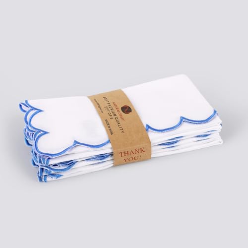 NATURALCRAFT Scalloped Cloth Napkins 18x18 in - White Edges Light Blue - color: Sl-white Napkin - Light Blue Edges, size: 18" x 18" (Set of 6)