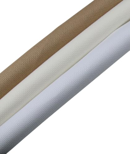 KCS 3 pc of 15" x 18"(38cmx45cm) 14 Count Cross Stitch Cotton Aida Cloth Needlework Rolled Fabric Box,14CT,White+Antique White+Khaki - color: White+antique White+khaki, size: 14CT