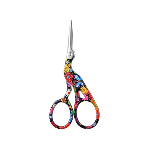 1 PCS Stork Scissors - Embroidery Scissors with 3 Floral Designs (Black, Pink, Green) for Precision Sewing and Crafting - color: Black