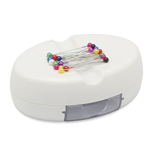 YEQIN Magnetic Sewing Pincushion with 15 Plastic Head Pins, Magnetic Pins Holder for Sewing Quilting, Pins, Paper Clips, Screws (White) - color: White