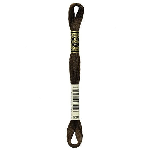 DMC 117-938 6 Strand Embroidery Cotton Floss, Ultra Dark Coffee Brown, 8.7-Yard