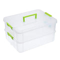 JUXYES 2-Tiers Plastic Stack Carry Storage Containers Box wih Handle Lids - color: Green