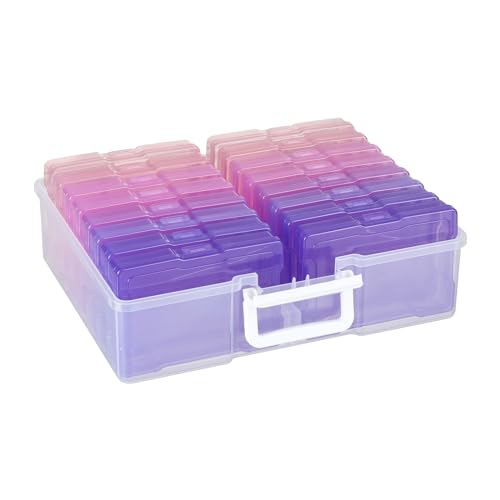 4" x 6" Plastic Photo Storage Case with 16 Inner Photo Boxes - color: Pink & Purple