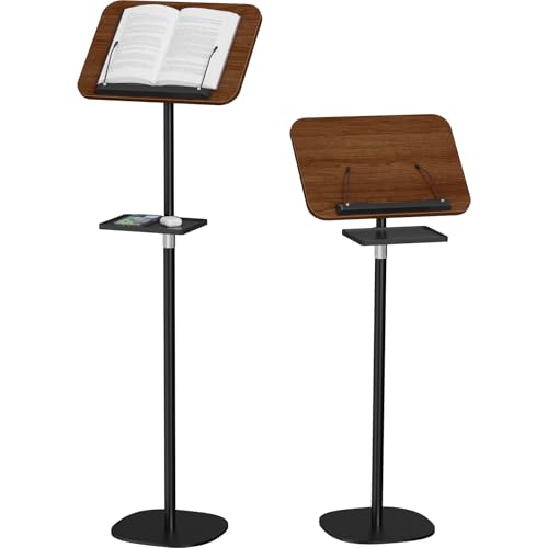 Snughome Floor Book Stand with Removable Tray, Wood Standing Book Stand for Reading, Height Adjustment 21"-51", Music Stand Cookbook Stand Textbook Stand Laptop Stand Book Holder for Display - color: Walnut Brown