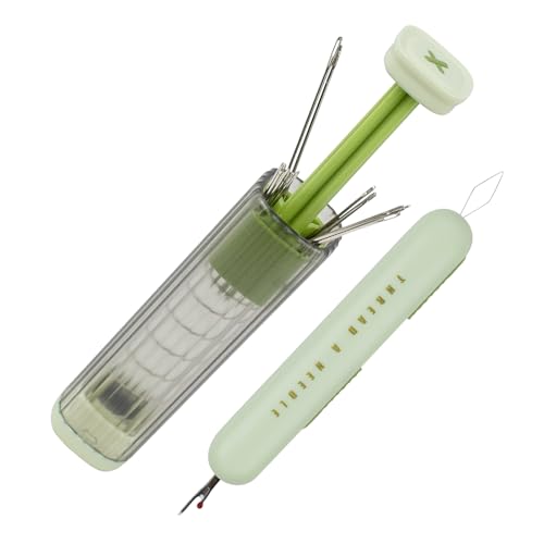 Pop-Up Needle Box Magnetic Needle Case, Sewing Needles Dispenser with 18Pcs Sewing Needles 3 Sizes and 2-in-1 Seam Ripper and Threader, Compact Sewing Kit Portable Basic DIY Home Repair - color: Green