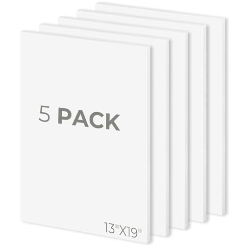 Mat Board Center 13x19 White Foam Boards Pack of 5, 1/8" Thick - size: 13x19