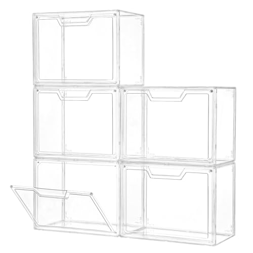 Stackable Acrylic Display Case,Clear Storage Bins with Lid for Collectibles - size: 5pack