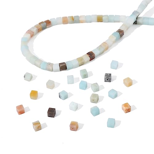 BEADIA Natural Amazonite Square Stone Beads 4x4mm 85pcs Cube Loose Semi Gemstone Beads for Jewelry Making Design - color: Amazonite