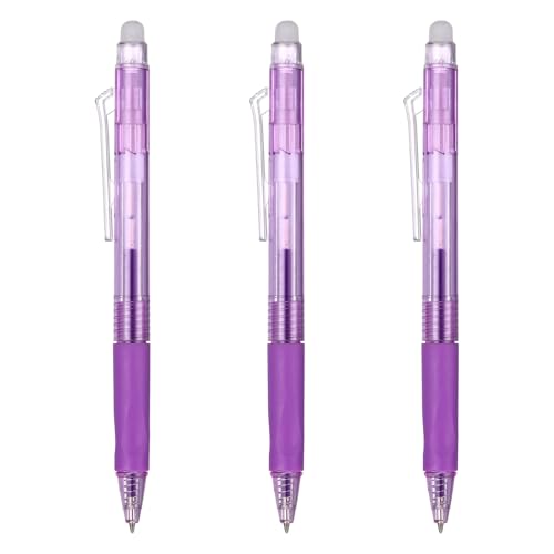 PATIKIL 3pcs Erasable Gel Pens 0.5mm Fine Point Retractable Heat Pen Purple - color: Purple