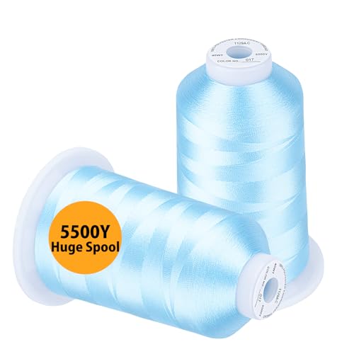 Simthread Embroidery Thread 5500 Yards Dark LightBlue 017, 2 Huge Spools 40wt Polyester for Brother, Babylock, Janome, Singer, Pfaff, Husqvarna, Bernina Machine - color: Light Blue