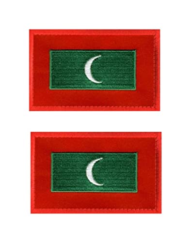 2 PCS Asia Flag Patches Hook and Loop Fastener Embroidered Tactical Military National Asia Patch (Maldives) - color: Maldives