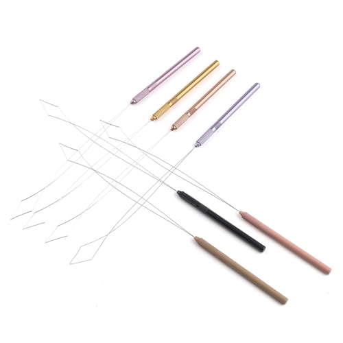 5Pcs Hair Extension Looper for Micro Beads Rings Removable Wire Threading Tool for Weft Extensions Feather Extensions Beader for Microlinks Microbeads Tubes - color: 3 Gold
