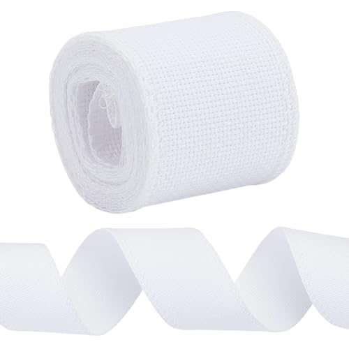 FREEBLOSS 2M 18CT Blank Cross Stitch Aida Fabric Cross Stitch Bookmarks Fabric Roll 5cm (2") Width Embroidery Cloth Embroidery Fabric for Bookmarks Making, White