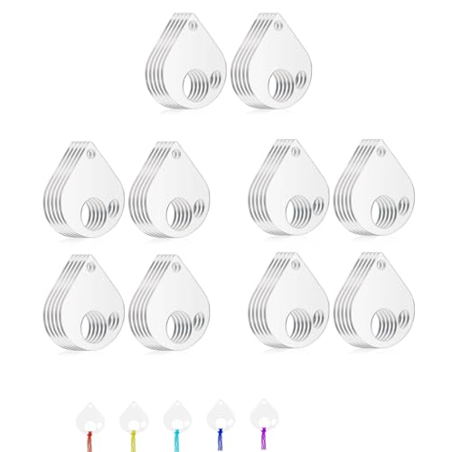 50Pcs Acrylic Embroidery Floss Organizer with 1Pc Hinged Ring, 50x43x2.5mm Slim Thread Bobbins for DIY Sewing & Craft Projects (Teardrop)