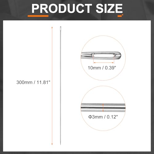 HARFINGTON 4pcs Upholstery Needles 3mm Diameter 300mm (11.81") Extra Long Large Eye Stitching Sewing Straight Hand Needles Stainless Steel for Leather Tapestry Embroidery Tufting Webbing - size: 300mm