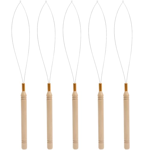 Hair Extension Loop Needle Threader Set - 5PCS Premium Quality Tools for Hair and Feather Extensions （9.2 inch）