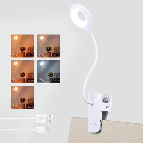 Akynite Clip on Light LED Desk Lamp 5 Brightness+5 Colors Rechargeable Lamp - color: White