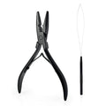 Gomake Hair Extensions Closed and Remover Pliers set, Micro Silicone Rings Beads Hair Extensions Loop Needle Threader Pulling Hook Tool and Bead Device Tool for Hair or Feather Extensions (Black) - color: Black