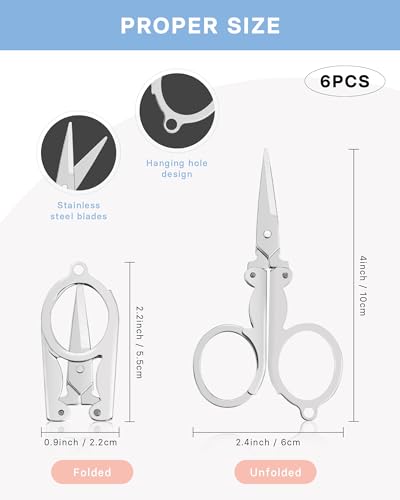 6 Pcs Folding Scissors, Stainless Steel Folding Small Portable Travel Scissors for Craft, Camping, Office, School, Outdoor