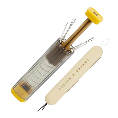 Pop-Up Needle Box Magnetic Needle Case, Sewing Needles Dispenser with 18Pcs Sewing Needles 3 Sizes and 2-in-1 Seam Ripper and Threader, Compact Sewing Kit Portable Basic DIY Home Repair - color: Yellow