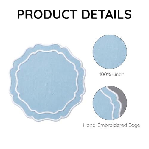 Linen Coasters for Drinks, Set of 6, 6 inch, Sky Blue - color: 1253 - Sky Blue, size: 6 inches