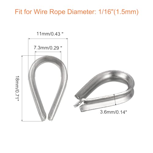 uxcell 50Pcs M1.5 Stainless Steel Thimble for 1/16" Dia Wire Rope, Wire Rope Cable Thimbles Rigging for Marine, Sunshade Sail, Fence - size: M1.5