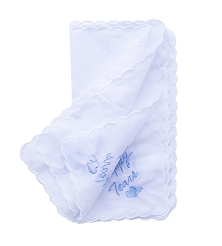 MileyMarla Ladies Embroidery Cotton White Handkerchiefs Lace Wedding Hankies - color: J02-happy Tears 3pcs