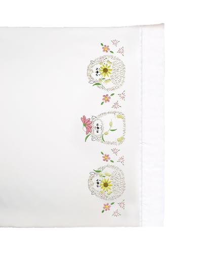 Design Works Crafts Hedgehogs Stamped for Embroidery Pillowcases - Set of 2