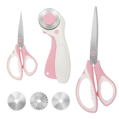 MAUFORE Pink Professional Sewing Scissors and Rotary Cutter with Blades Set - color: Pink