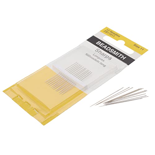 The Beadsmith Sharps Beading Needles - Size 11, Shorter for Smaller Areas, 12 Needles per Card, European Quality, All Purpose Sewing Needle, Use for Mending and General Hand Sewing - size: #11 - 12 Needles