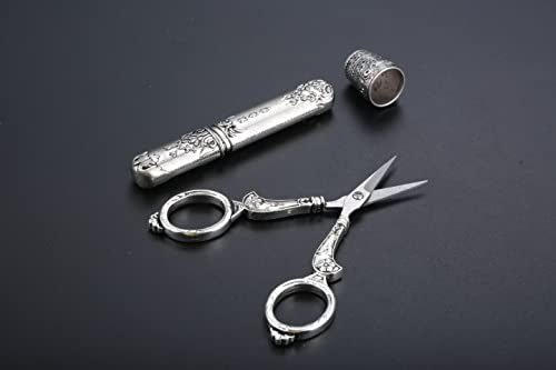 Vintage Sewing Kit with Embroidery Scissors, Thimble and Bobbins