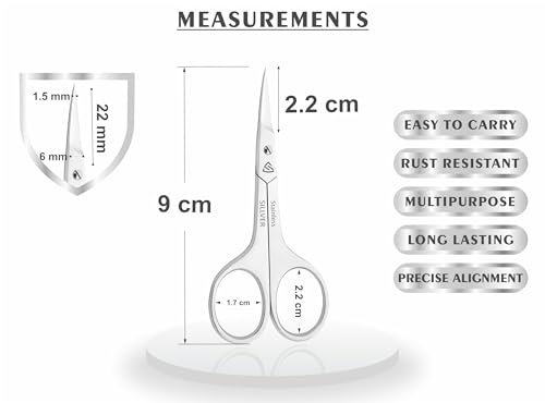 SILLVER Nail Scissors Curved Professional for Women and Men, Facial Hair Small Grooming Scissors for Nail, Eyebrows, Nose Hair, Mustache, Beard, Eyelashes, Dry Skin - Manicure Scissors - size: Heavy 6-1.5mm Blade Width