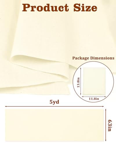 FIVEIZERO 100% Cotton Muslin Fabric by The Yard,63Inch X5 Yards Unbleached Natural Cotton Material–Medium Weight Beige Calico Fabric for Sewing,Quilting,Embroidery,Crafts & Apparel Projects - color: Natural Unbleached, size: 5 yards pre cut