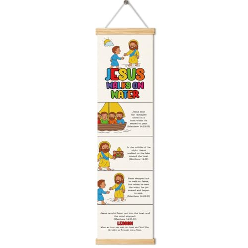 Jesus Walks on Water Banner, Church Banner, Christian Rustic Hanging Door Flag, Farmhouse Decorations Outdoor Indoor, Church Activity Decor, Bible Lesson, Scripture and Words Decorations - color: Style 42