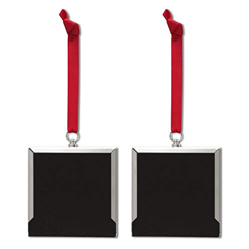 2-Pack 3x3 Silver Red Glitter Bling Picture Frame Ornaments - color: Silver With 2 Red Glitters Mat