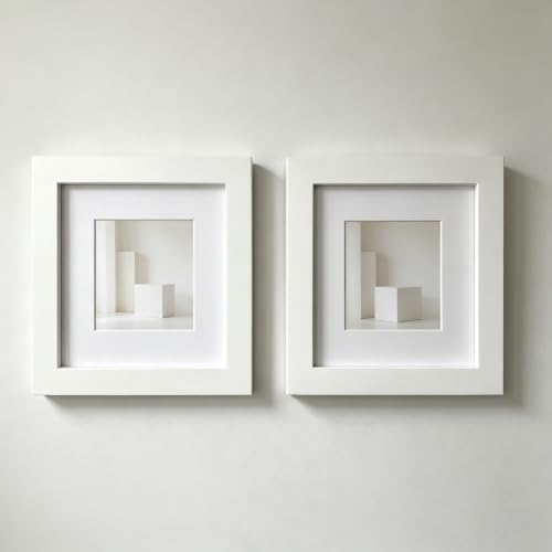 ZXT-parts 6x6 Picture Frames White Set of 2 Pack. 3.5x3.5 Picture Frame with Mat, Solid Wood, Plastic Panel (Not Glass). The Table and The Wall. - size: 6x6 with 3.5x3.5 Mat