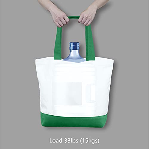 TOPDesign 1-Pack Super Strong Large 12oz Cotton Canvas Tote Bag, Reusable Grocery Shopping Cloth Bag, Fashionable Two-Tone Tote for Crafts, DIY Your Creative Designs - color: Green/White