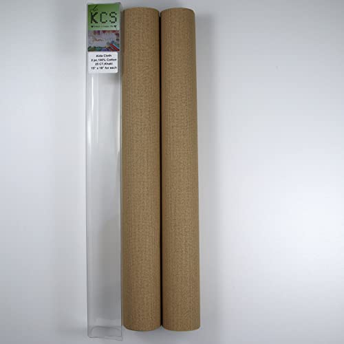 KCS 2 pc of 15" x 18" Counted Cross Stitch Cotton Aida Cloth Needlework Fabric (Khaki, 25CT) - color: Khaki, size: 25CT
