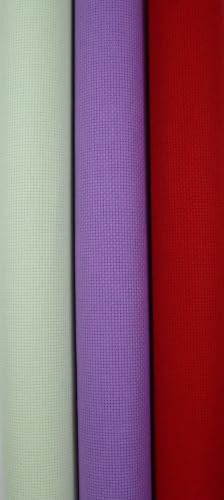 KCS 3 pc of 15" x 18"(38cmx45cm) 16 Count Cross Stitch Cotton Aida Cloth Needlework Rolled Fabric Box,16CT,Light Green+Lavender+Red - color: Light Green+lavender+red, size: 16CT