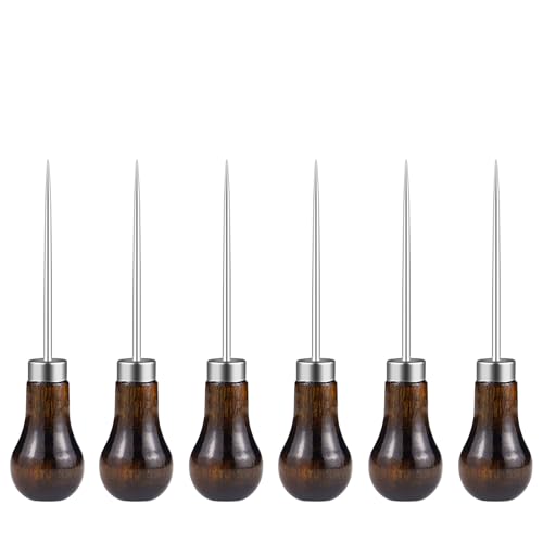6 PCS Awl Tool Gourd Shape Wooden Handle, Durable Scratch Awl Tool for Leather Craft, Pin Punching, Hole Making, DIY Handmade Projects - color: Wood color