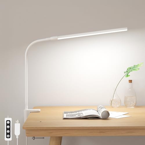 Lepro Small Desk Lamp with Clamp, LED Reading Lamps, 460LM, 5W, White - color: White
