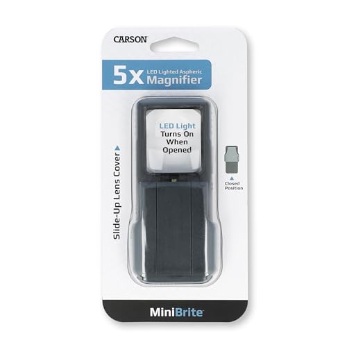 Carson MiniBrite LED Lighted Slide-Out Aspheric Magnifier with Protective Sleeve (PO-55), 5X, Gray - size: Single Pack