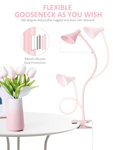 LiFMIRA Pink Small Desk Lamp Clip on LED Reading Light for Bed - color: Pink